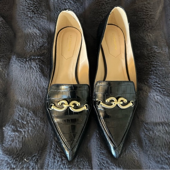 Liz Claiborne Essex Gold Chain Black Loafer Size 9 - Picture 1 of 7
